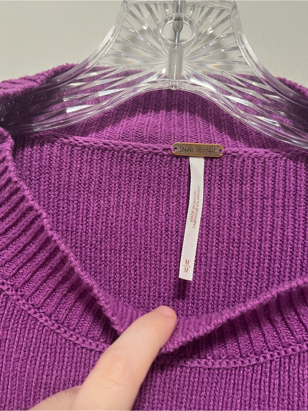 Free People Easy Street Crop Pullover Knit Oversized Chunky Sweater Purple M - Picture 5 of 8